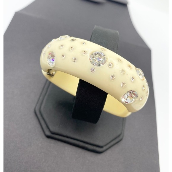 Rhinestones Hinged Lucite Bracelet, Statement, Bling Vintage Bracelet - Picture 1 of 10